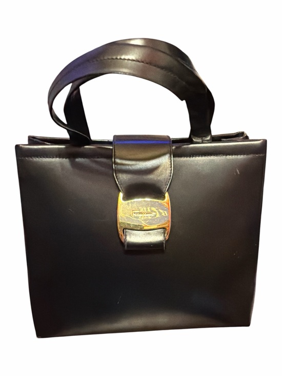 Salvatore Ferragamo Handbags - Vintage Salvatore Ferragamo Black Smooth Leather Top Handle Box Bag Tote